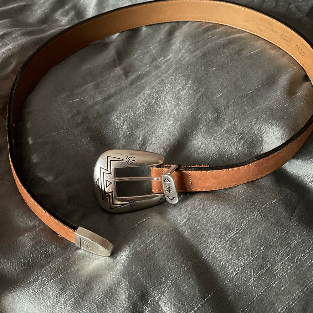 Leather belt with Native American design